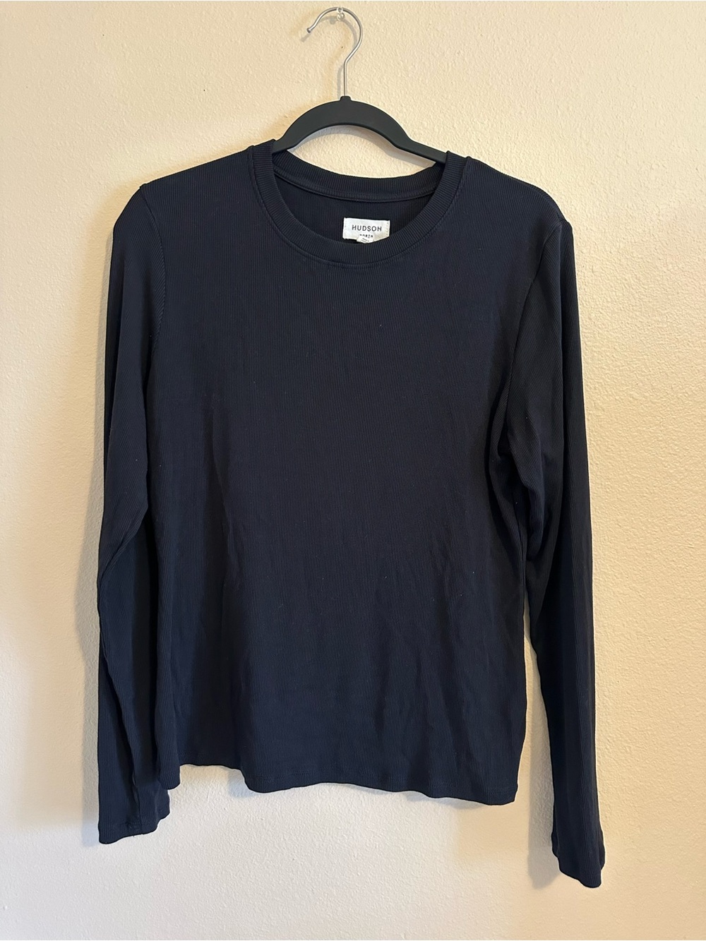 Hudson North Ribbed Black Long Sleeve Crewneck Tee 96% Modal